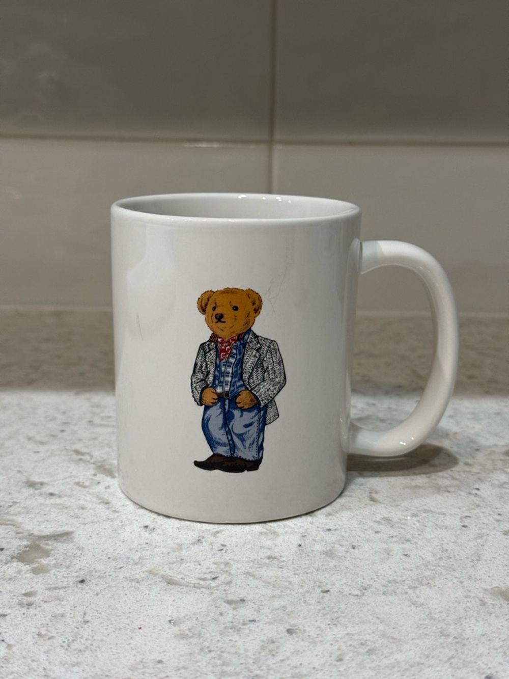 Ralph Lauren White Ceramic Bear Graphic Coffee Mug